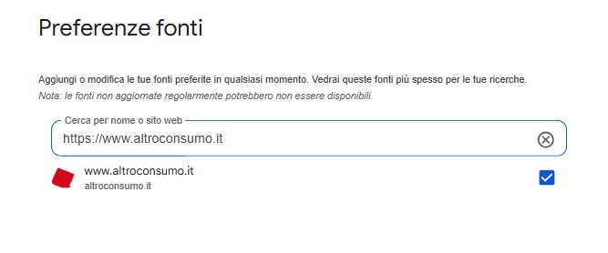 Schermata Google Fonte preferita Altroconsumo